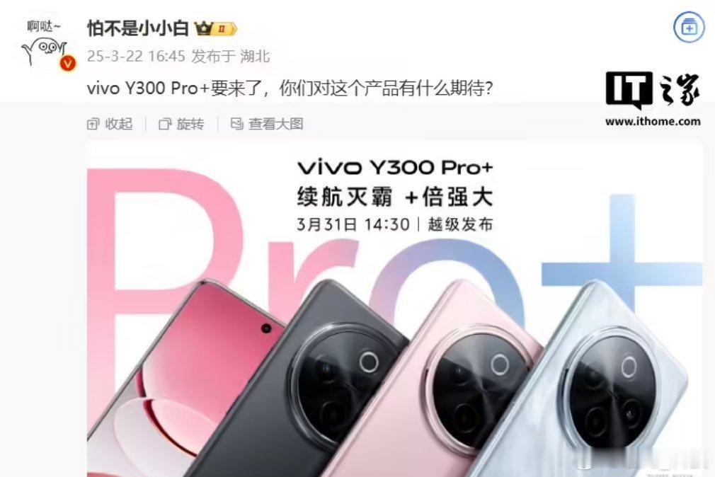 vivo Y300 Pro+ vivo Y300 Pro+ 手机已在网络上曝光，