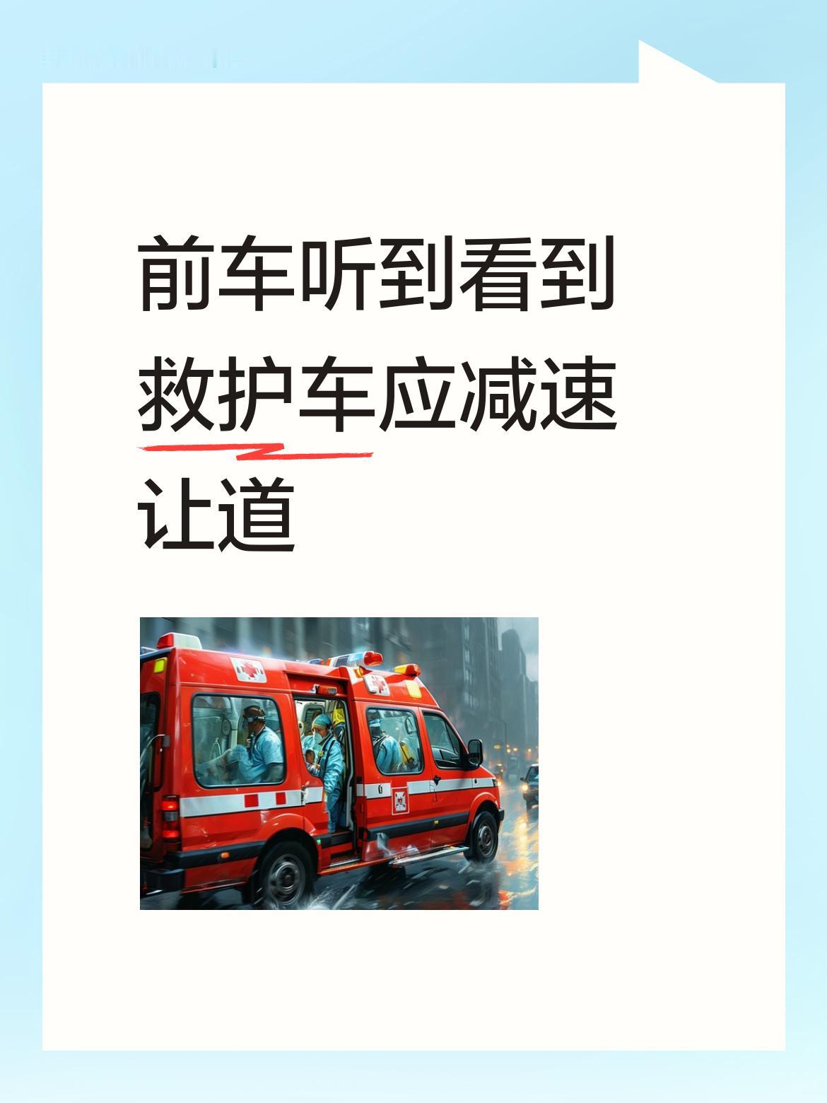 前车在听到并看到后面驶来的救护车时，理应主动减速、及时让道，为生命通道留出空间！
