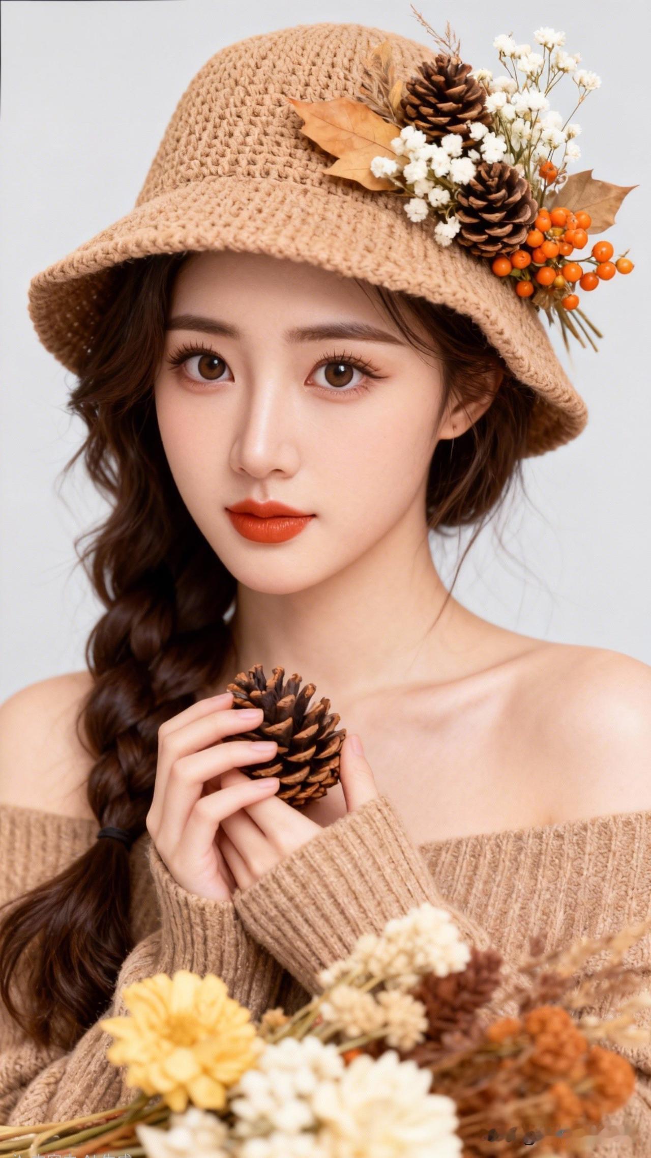 秋意渐浓时，花枝俏美人。你喜欢哪一种气质的美人? 秋日暖阳下的甜美少女，帽子和毛