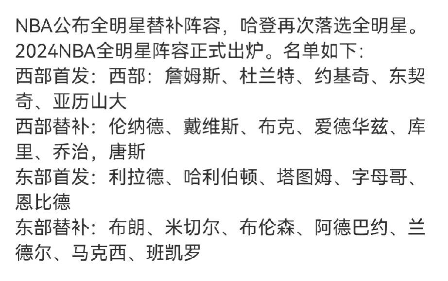 利拉德都能首发
吹杨居然连替补都没混上
特雷杨数据可以，不过今年热度不够
关键问