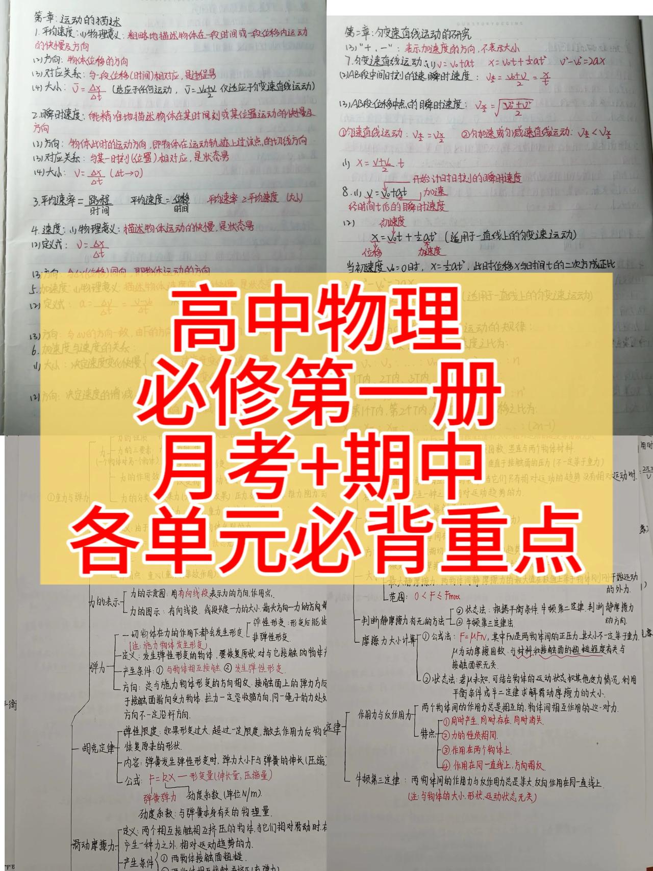高中物理，必修第一册，各单元月考、期中考试，必背重要考点总结，学了这么久了，考试
