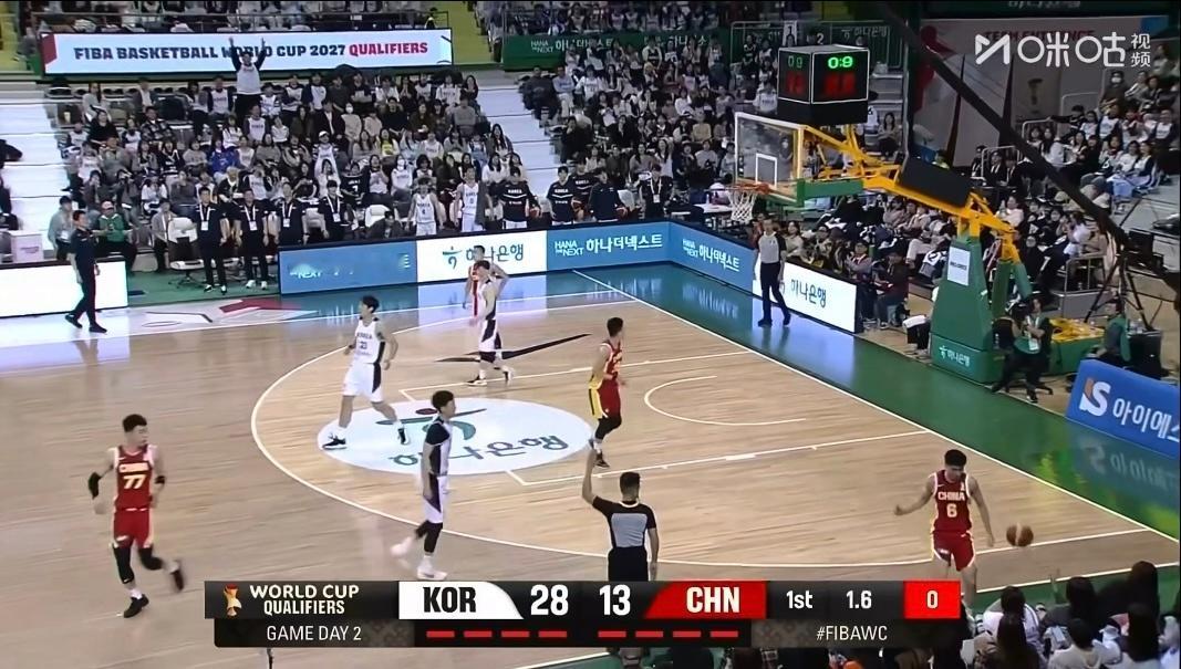 中国男篮vs韩国男篮 首节比赛结束，中国队13:28落后韩国…中韩男篮二番战大名