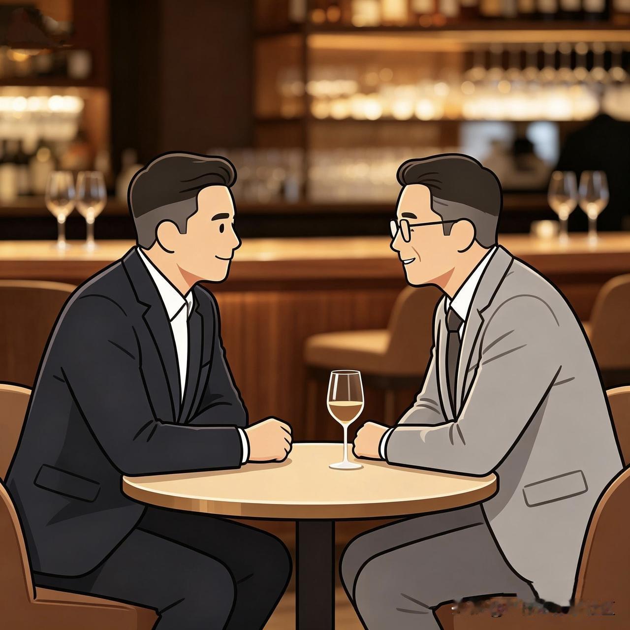 每日幽默：我是他丈夫
开完会后，两位生意人坐在饭店的酒吧里聊天。
忽然看到有位摩
