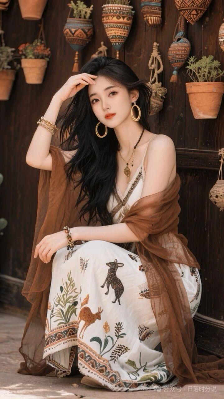 花间美人倚，耳畔风铃响。美女的美丽瞬间分享