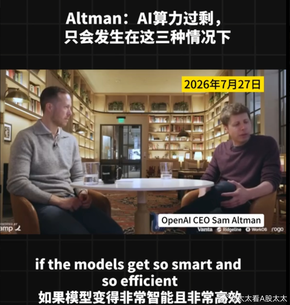 奥特曼表达的意思是，除非说AI已经完全AGI，能处理所有的需求，算力才可能过剩。