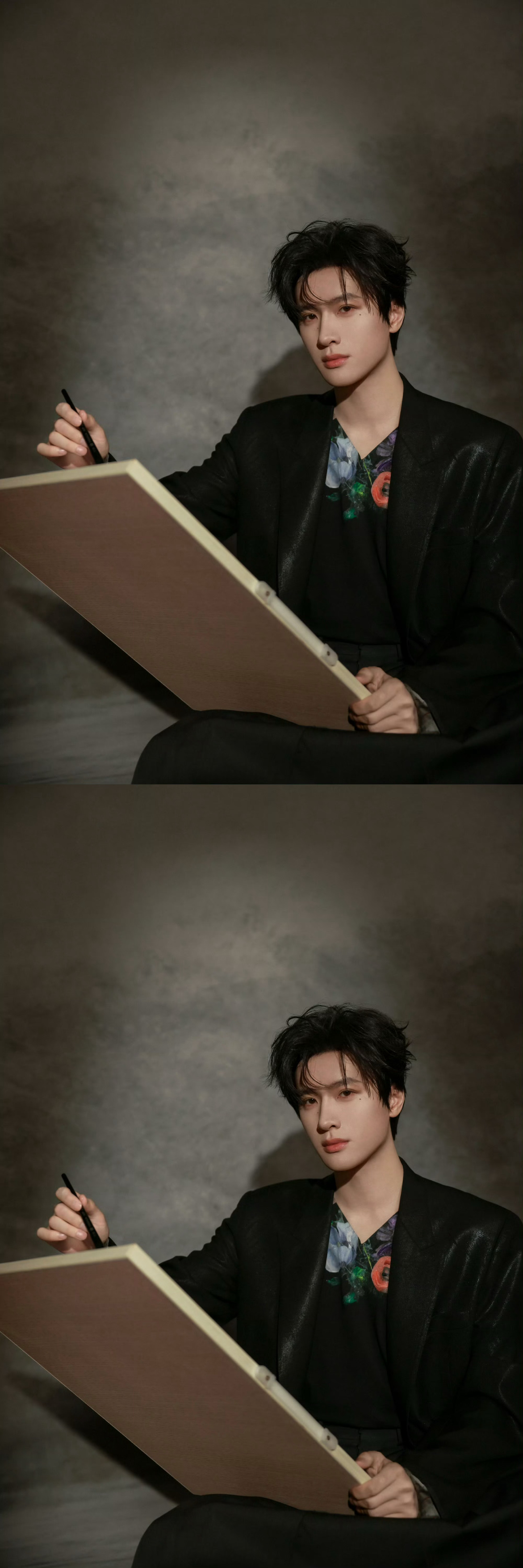 展轩新鲜持笔大片，黑色修身西装look好帅好贵啊