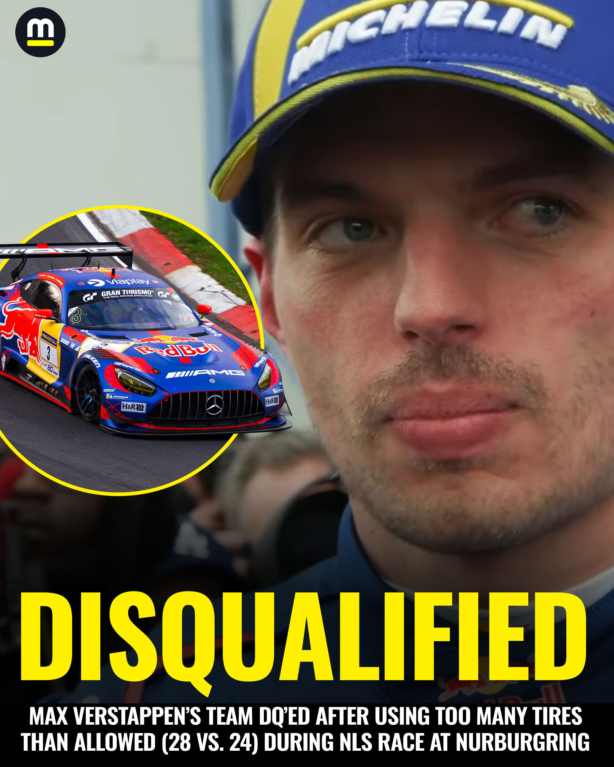 维斯塔潘所在的3号车组被取消NLS2的正赛冠军成绩，原因是他们在正赛日中使用了7