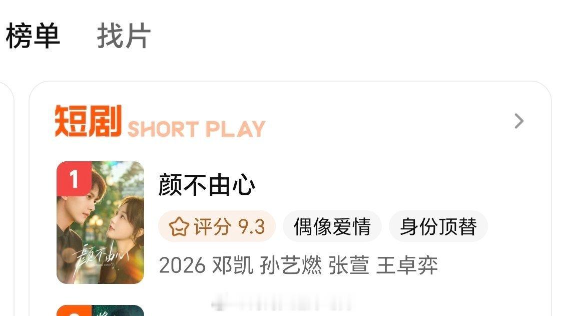 邓凯新剧《颜不由心》首播实绩📊无通稿 零宣发 无提前云包场✅腾讯短剧榜TOP1