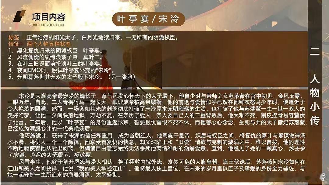 刺棠阵容官宣今天官宣看起来前期网传的刺棠项目书就是真的，这样的话就是完全女主视角