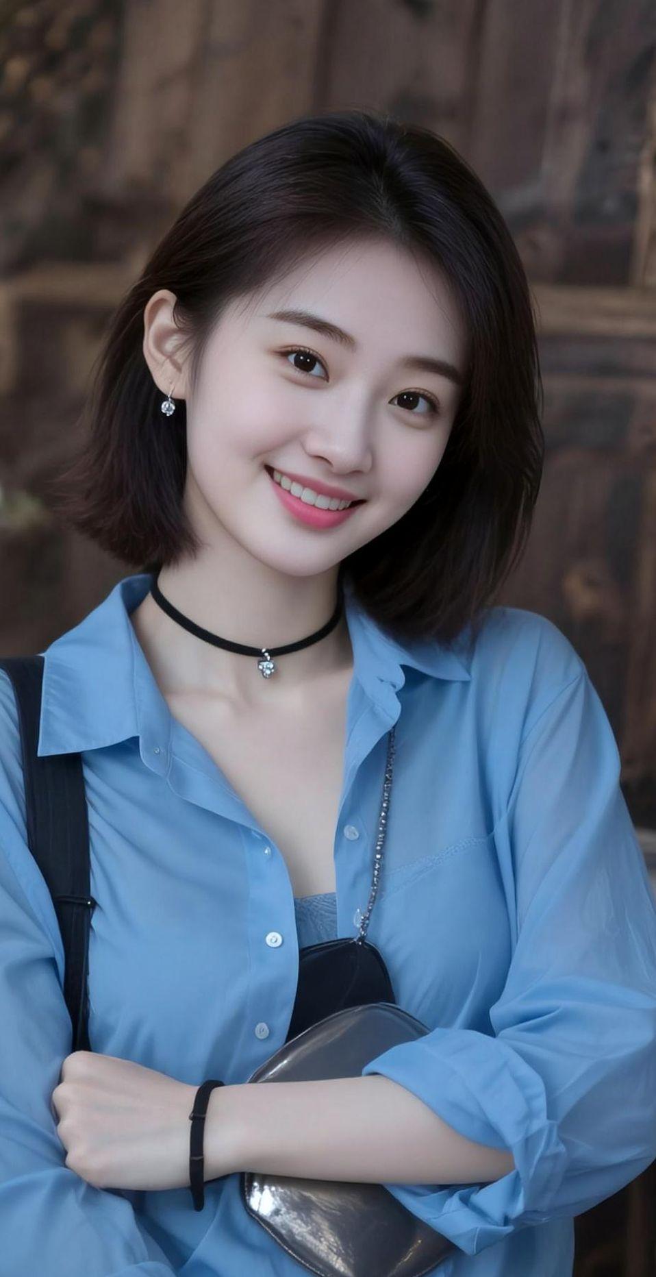 AI蓝衫短发情 高颜值 美女