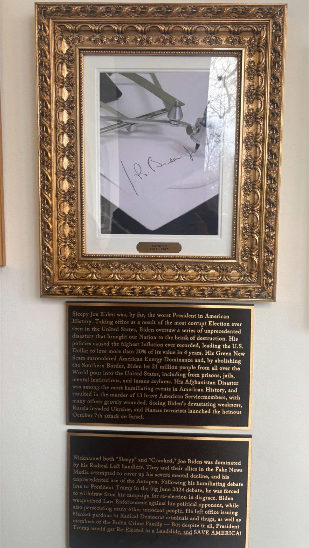 白宫安装铭牌嘲讽前总统们 白宫在其“总统名人步道”的总统肖像下新增了说明牌，内容