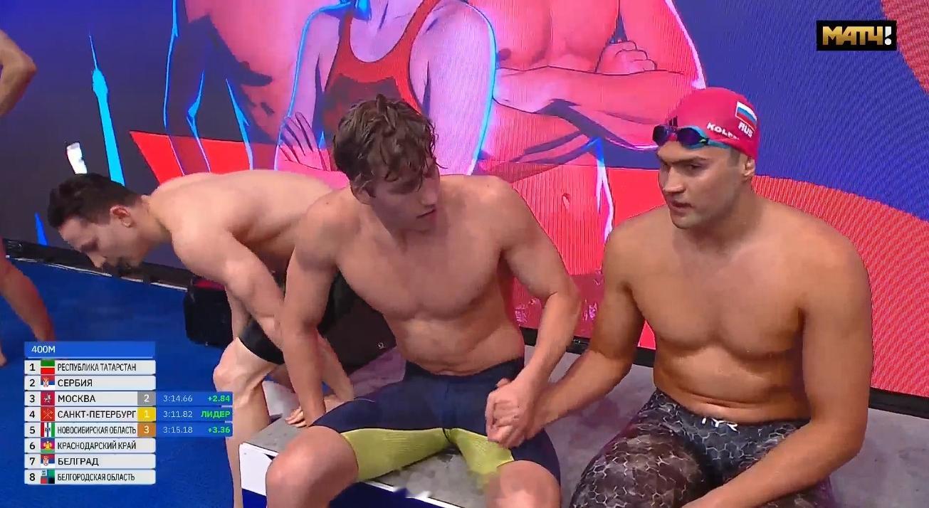 俄罗斯游泳锦标赛 男4x100自接开棒Kornev 47.40KK 47.95 