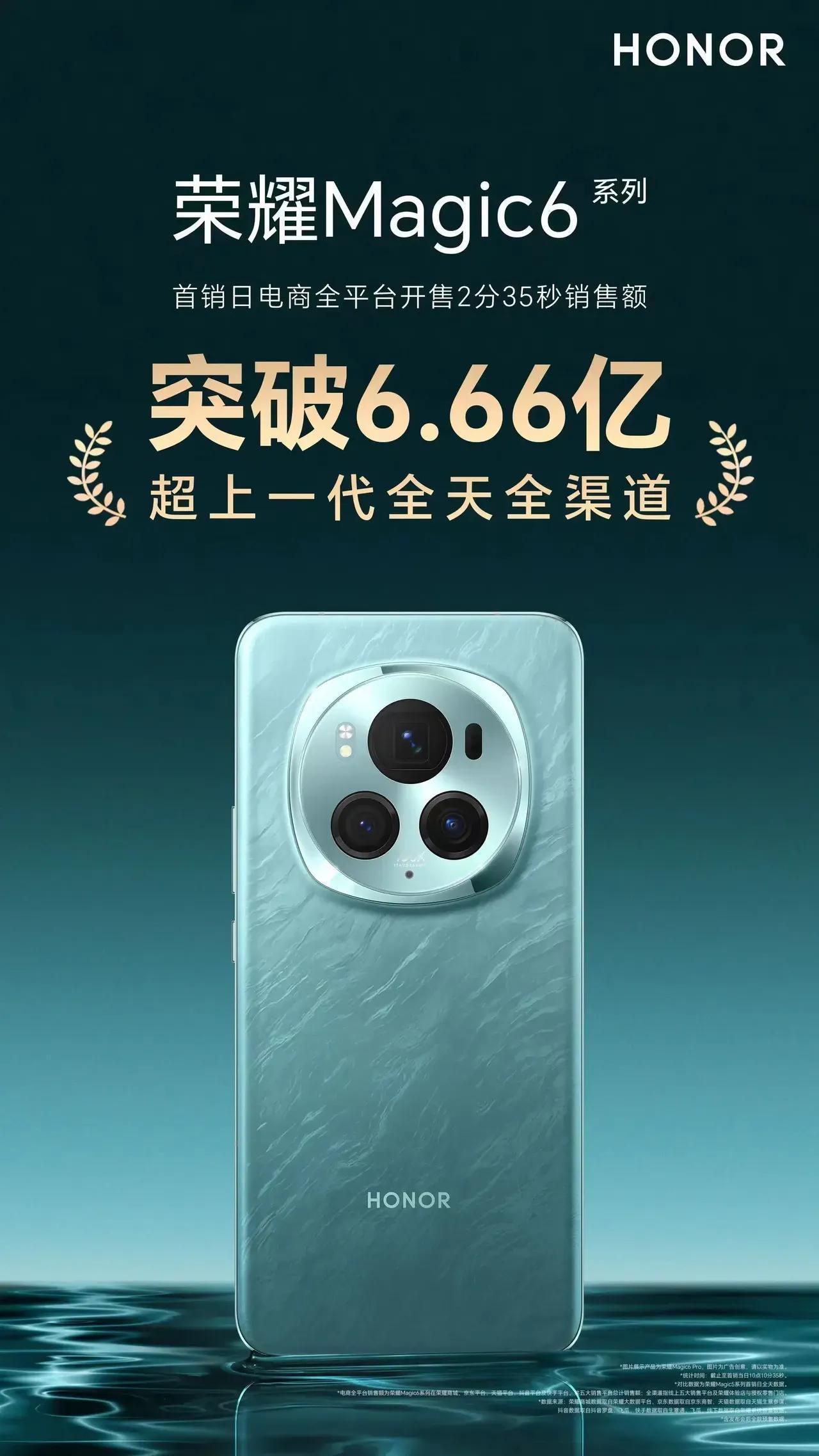 荣耀magic6确实是卖的好啊！开售两分钟，销售额就达到了6.66亿，什么概念了