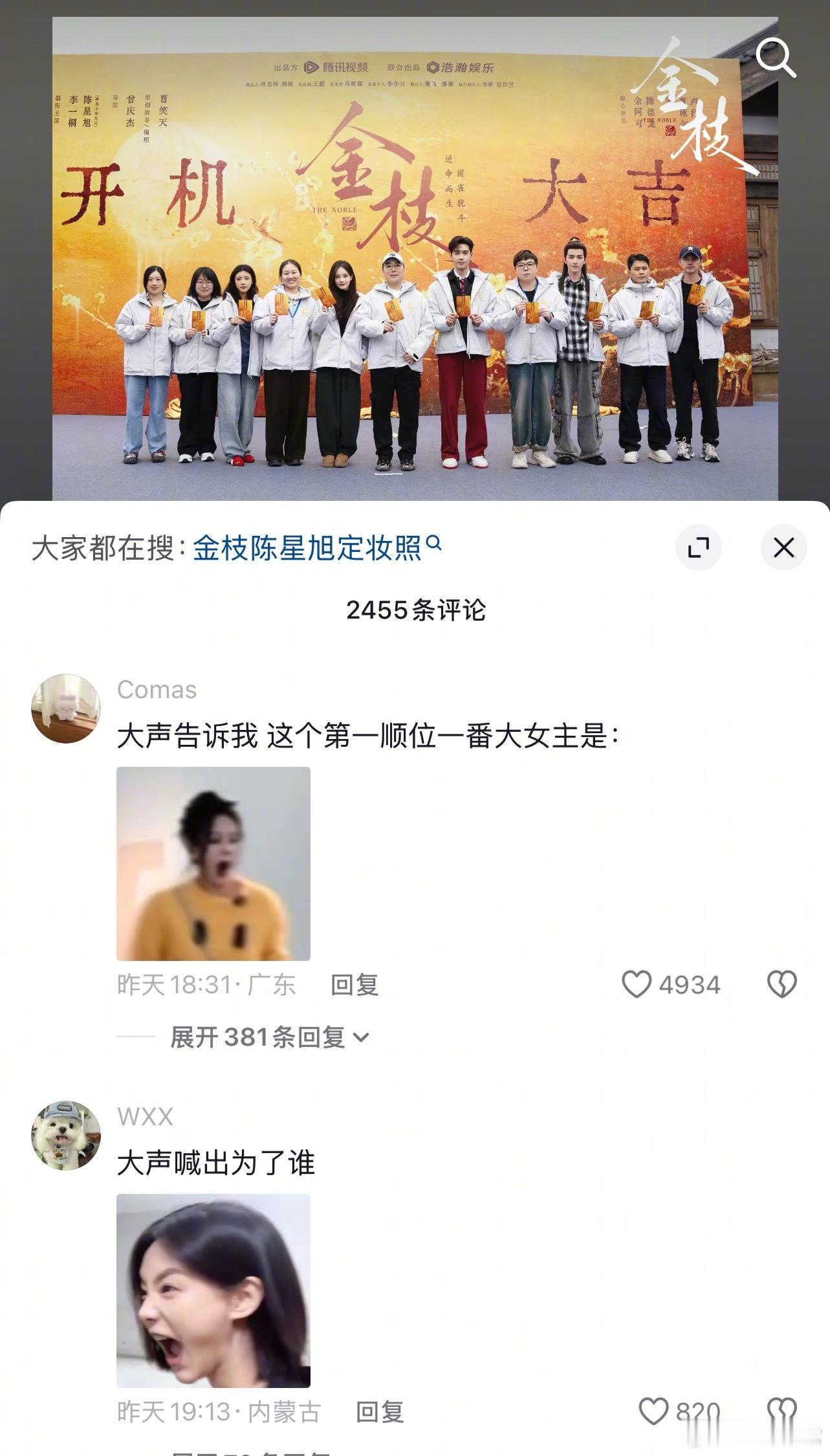 李一桐、陈星旭《金枝》官抖评论区 