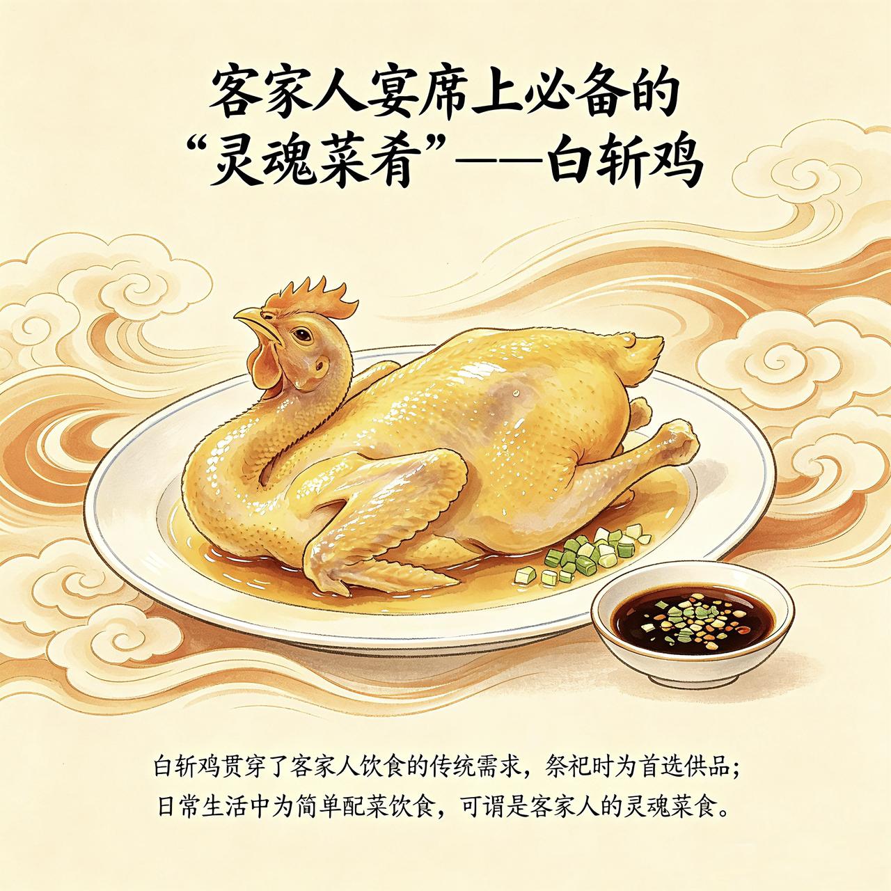 “白斩鸡”，是客家人的“灵魂菜肴”。他们固守了中原人“整鸡白煮、祭后分食”古制习