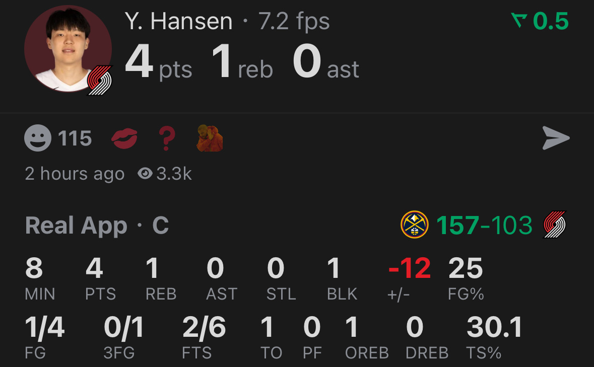 掘金轰下157分，队史非加时第5高分，21世纪队史第2高分。杨瀚森垃圾时间获得8