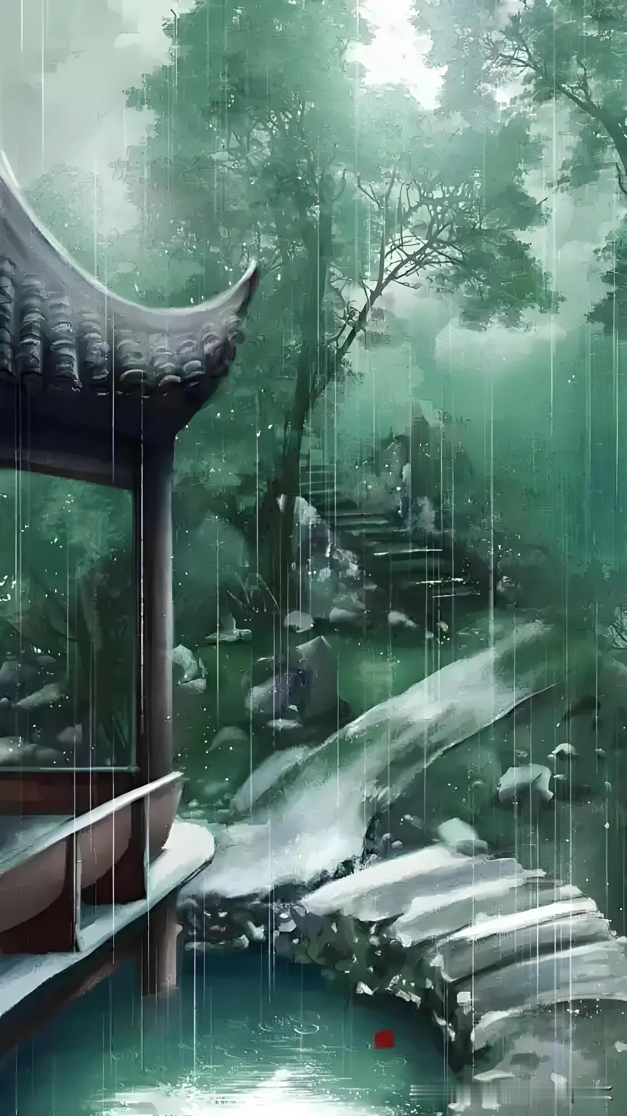 《雨中夏日书事》
——明·胡奎
冬青花落雨涔涔，
一日舒晴十日阴。
也爱东院有生
