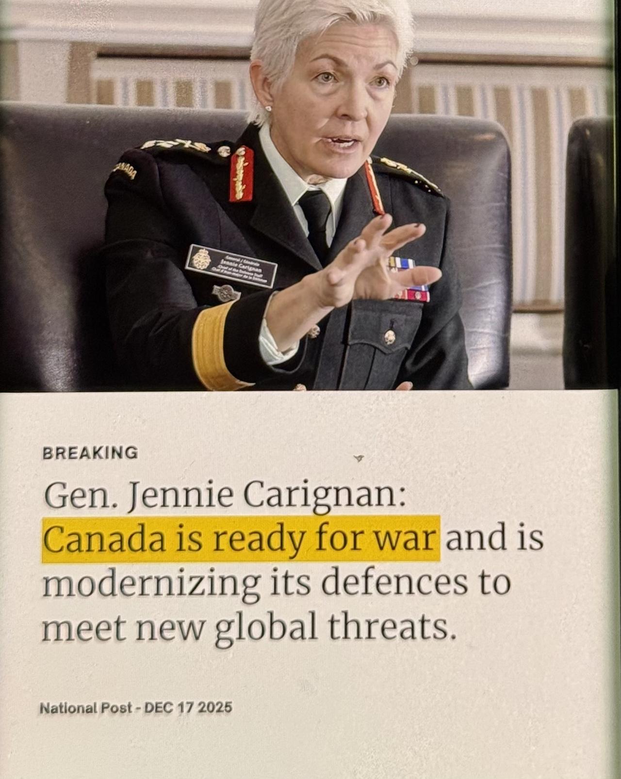 ·突发！

加拿大也来凑热闹！

加拿大高级将领詹妮·卡里格南表示，加拿大已经为