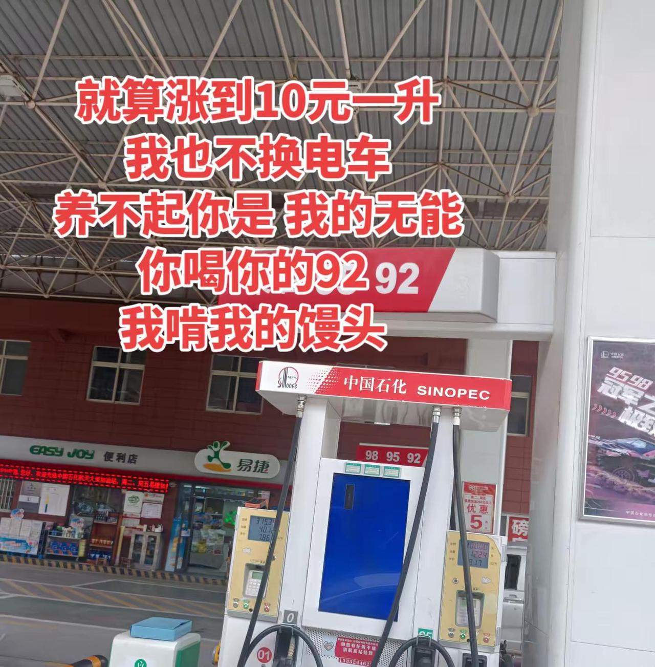 就算涨到10元一升我也不换电车养不起你是 我的无能你喝你的92我啃我的馒头车主生