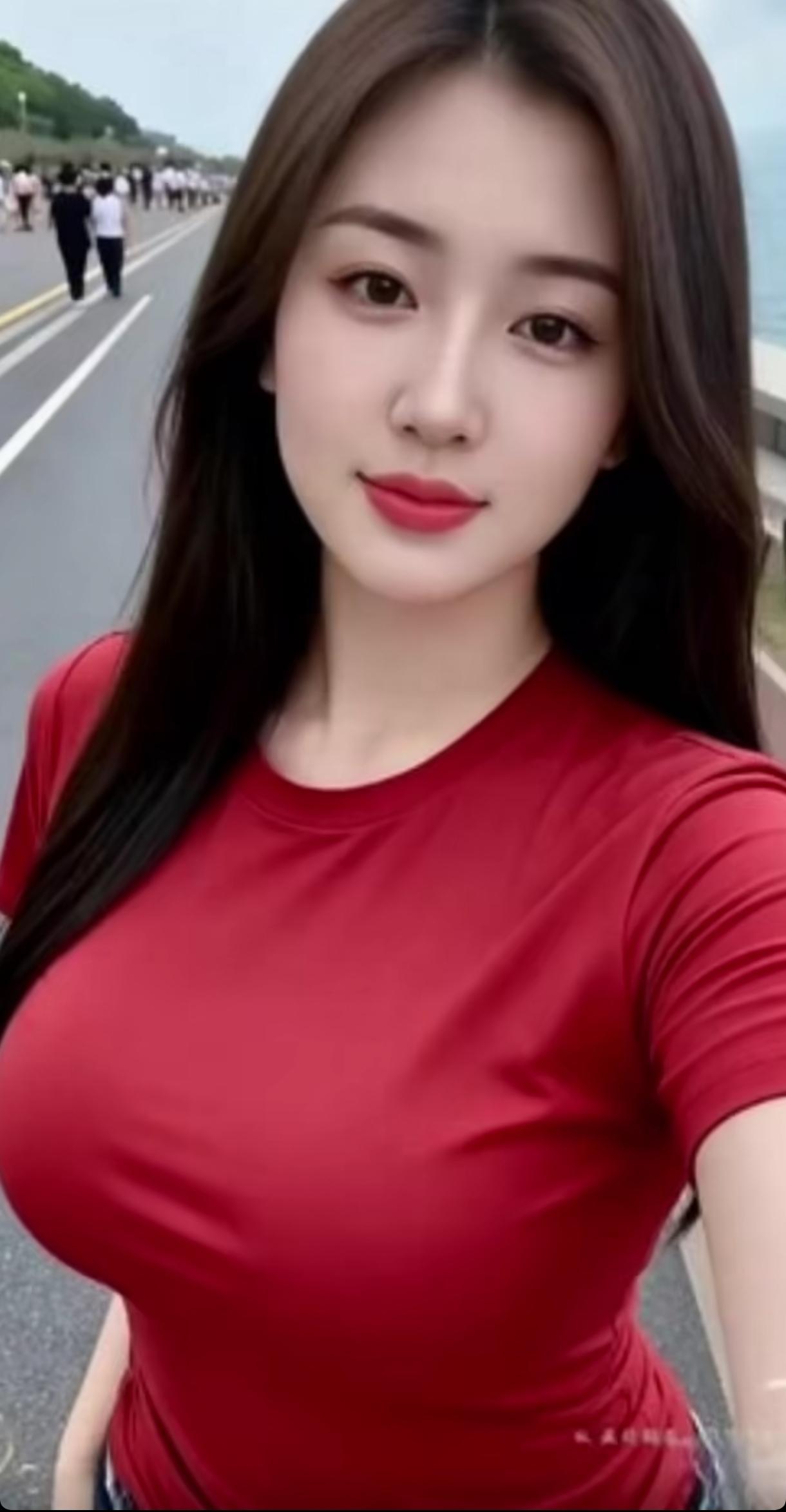 海边漫步，红衣少女，阳光明媚，心情舒畅分享一张你近期随手拍的照片吧 海边微笑少女
