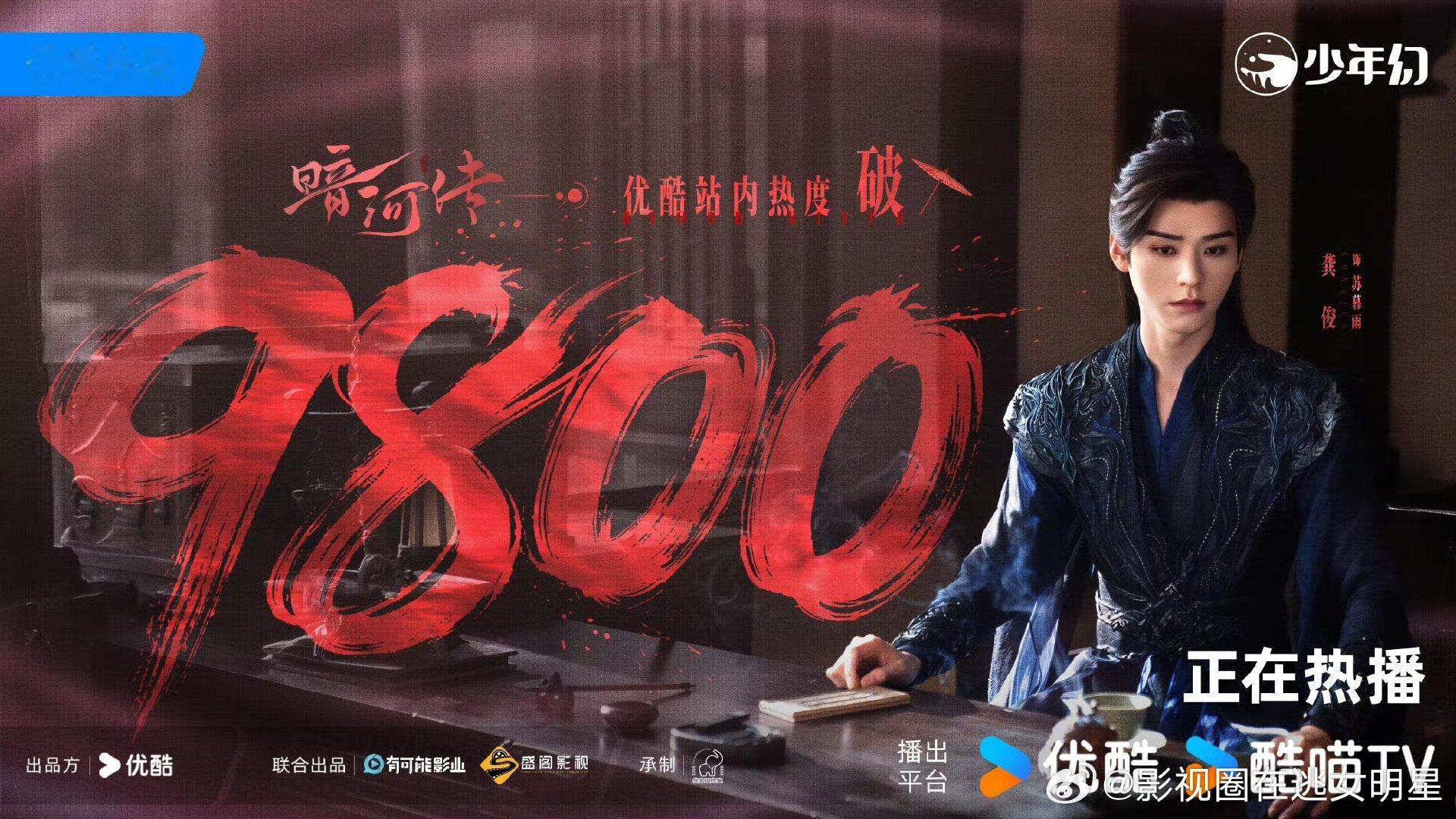 龚俊暗河传热度破9800暗河传热度破9800《暗河传》优酷热度飙破9800！龚俊