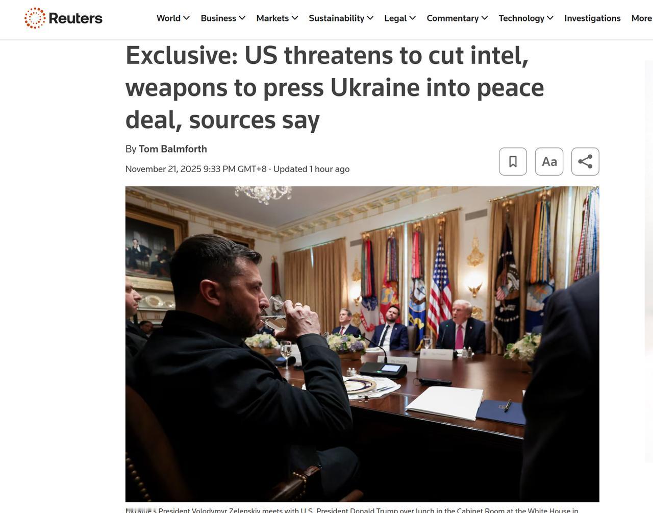 如何评价美国将强迫乌克兰下周四前同意美国的和平协议框架，否则就切断情报与军援?