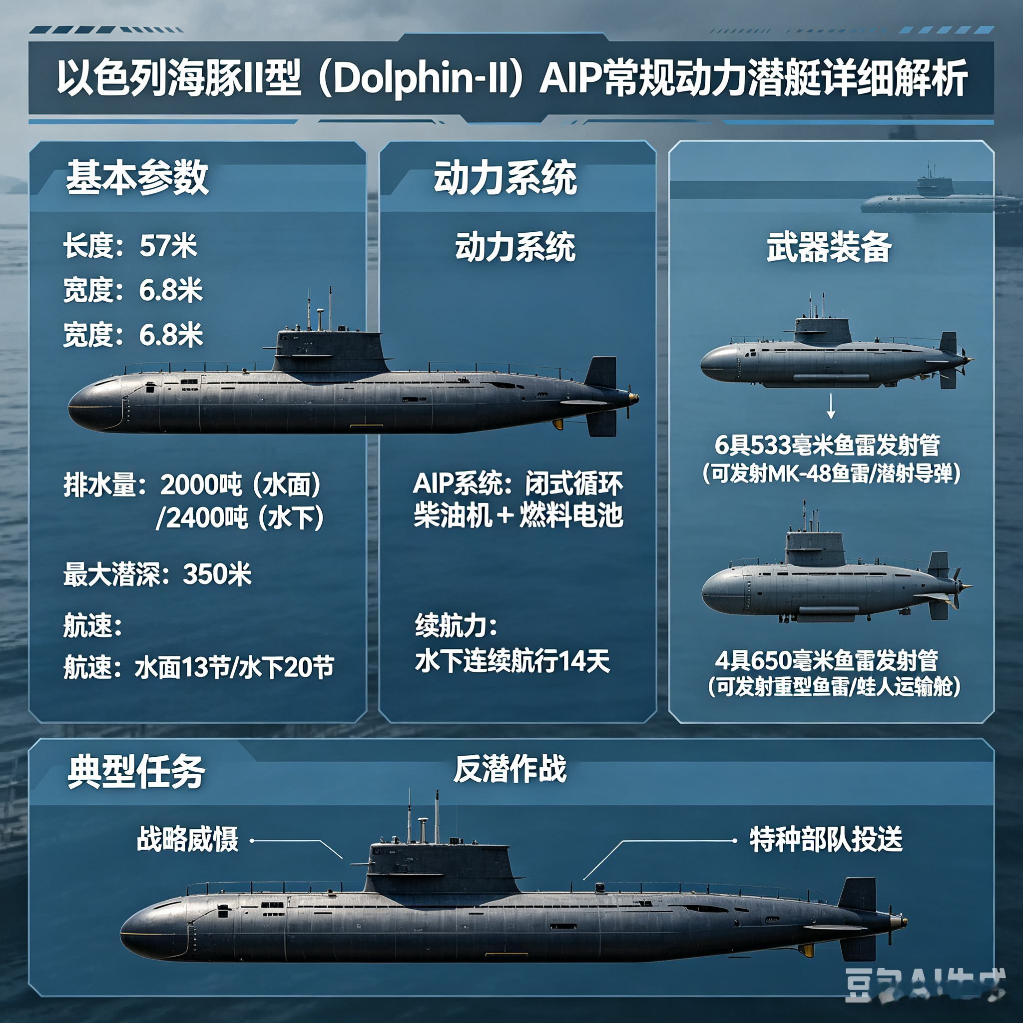 军事ai新视野 以色列海豚II型（Dolphin‑II）AIP常规动力潜艇ai热