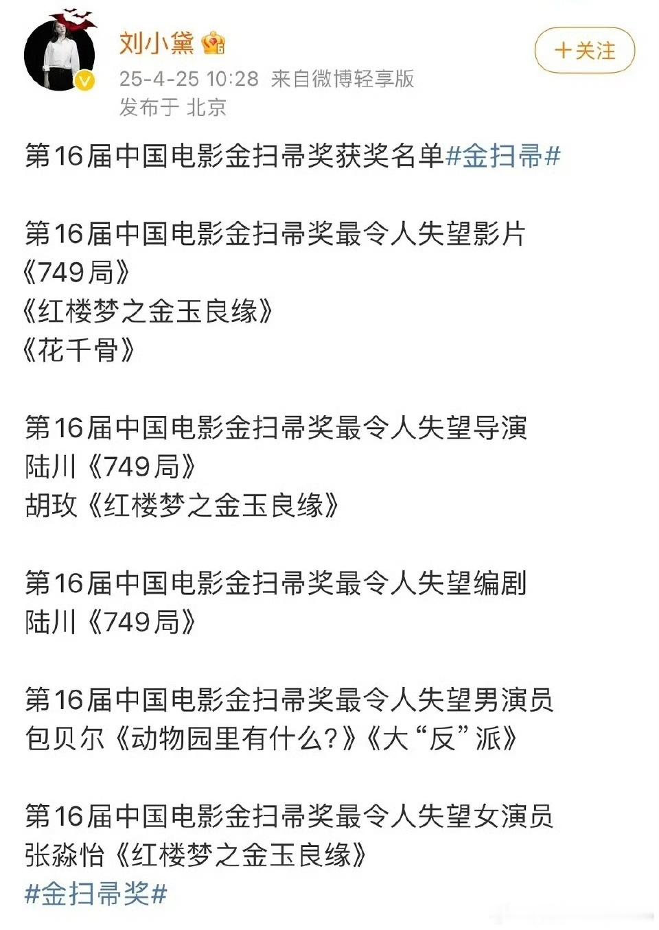 金扫帚名单出来了。。。 ​​​