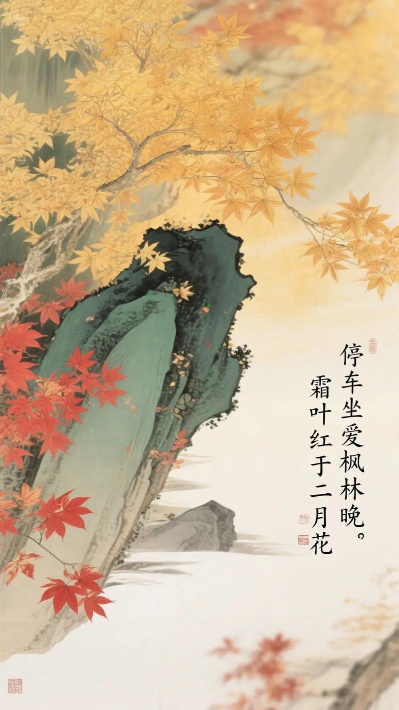 山行

（唐代）杜牧

远上寒山石径斜，白云深处有人家。

停车坐爱枫林晚，霜叶