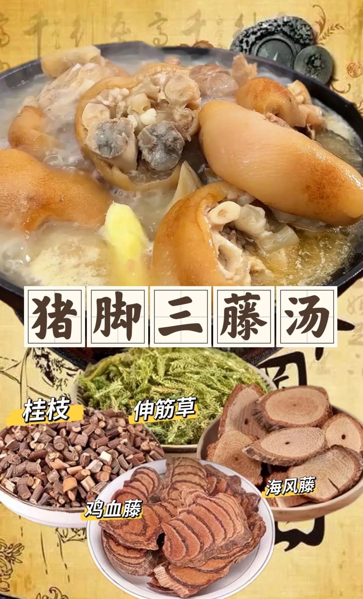 老祖宗留下的经典古法汤料，原来用鸡血藤煲猪脚这么好的，难怪广东阿妈天天...