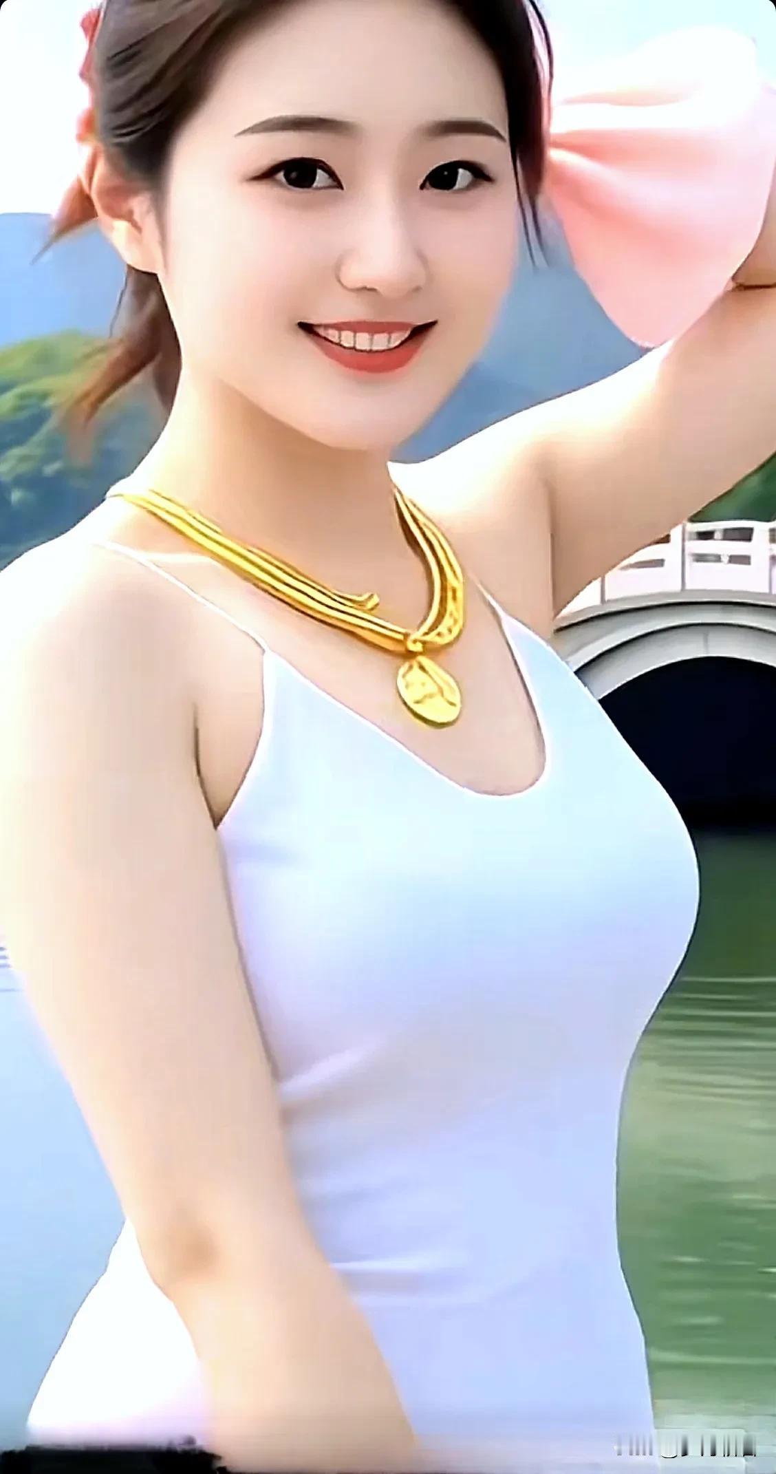 金钗映水，笑语盈盈。