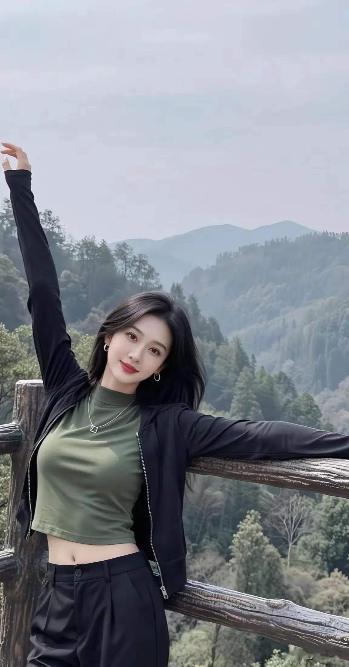 山间少女，绿意盎然，自由自在。