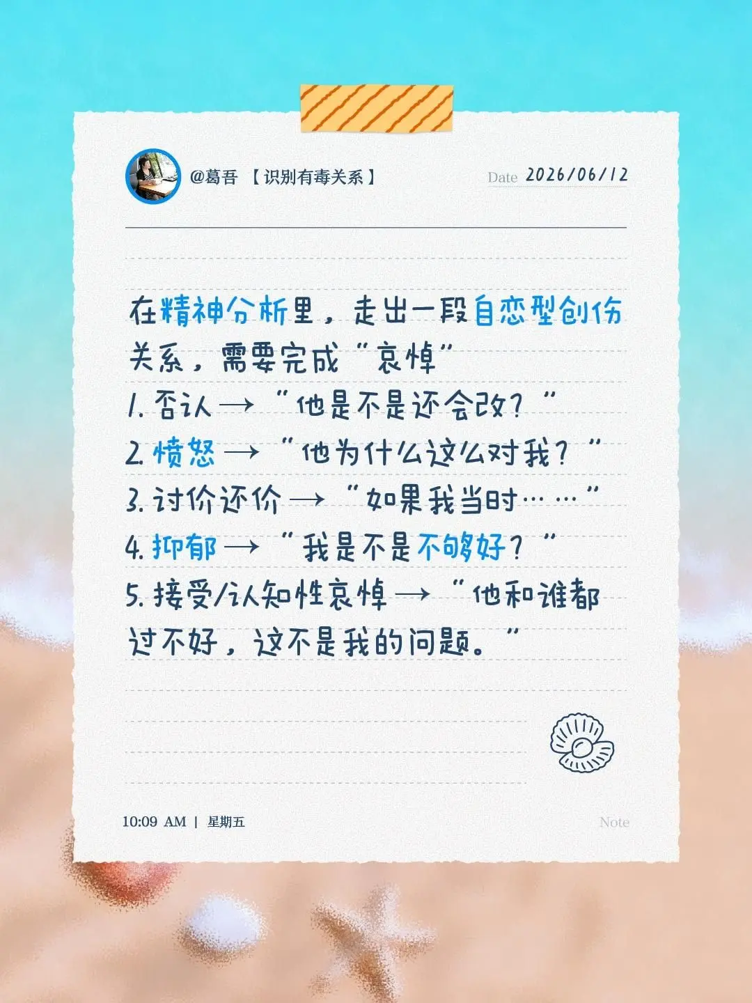 哀悼的过程。在精神分析里，走出一段自恋型创伤关系，需要完成“哀悼” 1...