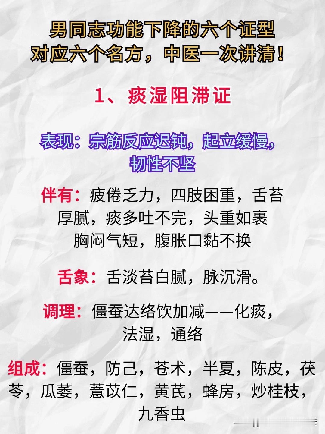 男同志功能下降的六个证型，对应六个名方，中医一次讲清！