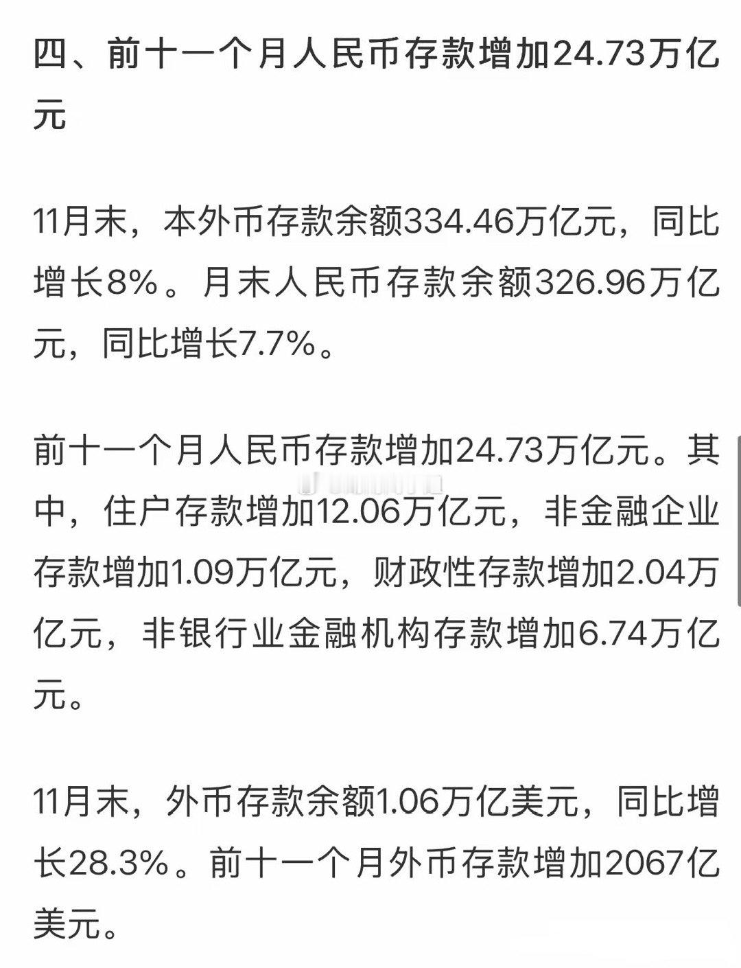 重磅利好消息我国本外币存款余额334万亿元创新高，中国人太有钱了利好股市：存款是
