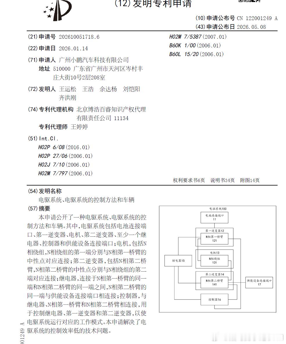 技术巡猎 小鹏汽车 电驱系统、电驱系统的控制方法和车辆。听到电驱系统你会想到什么