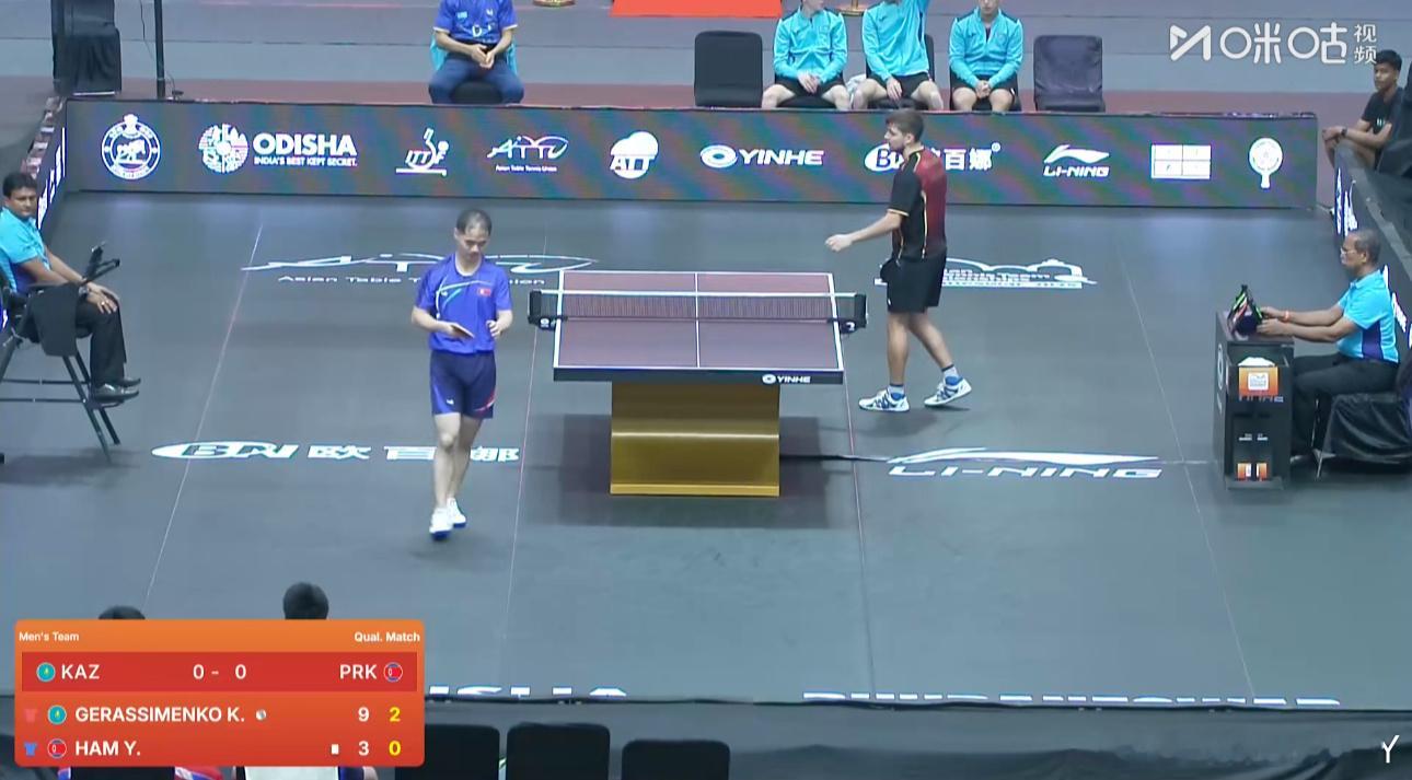 2025亚锦赛团体赛资格赛晋级轮哈萨克斯坦1-0朝鲜格拉斯门科3-0咸有成（11