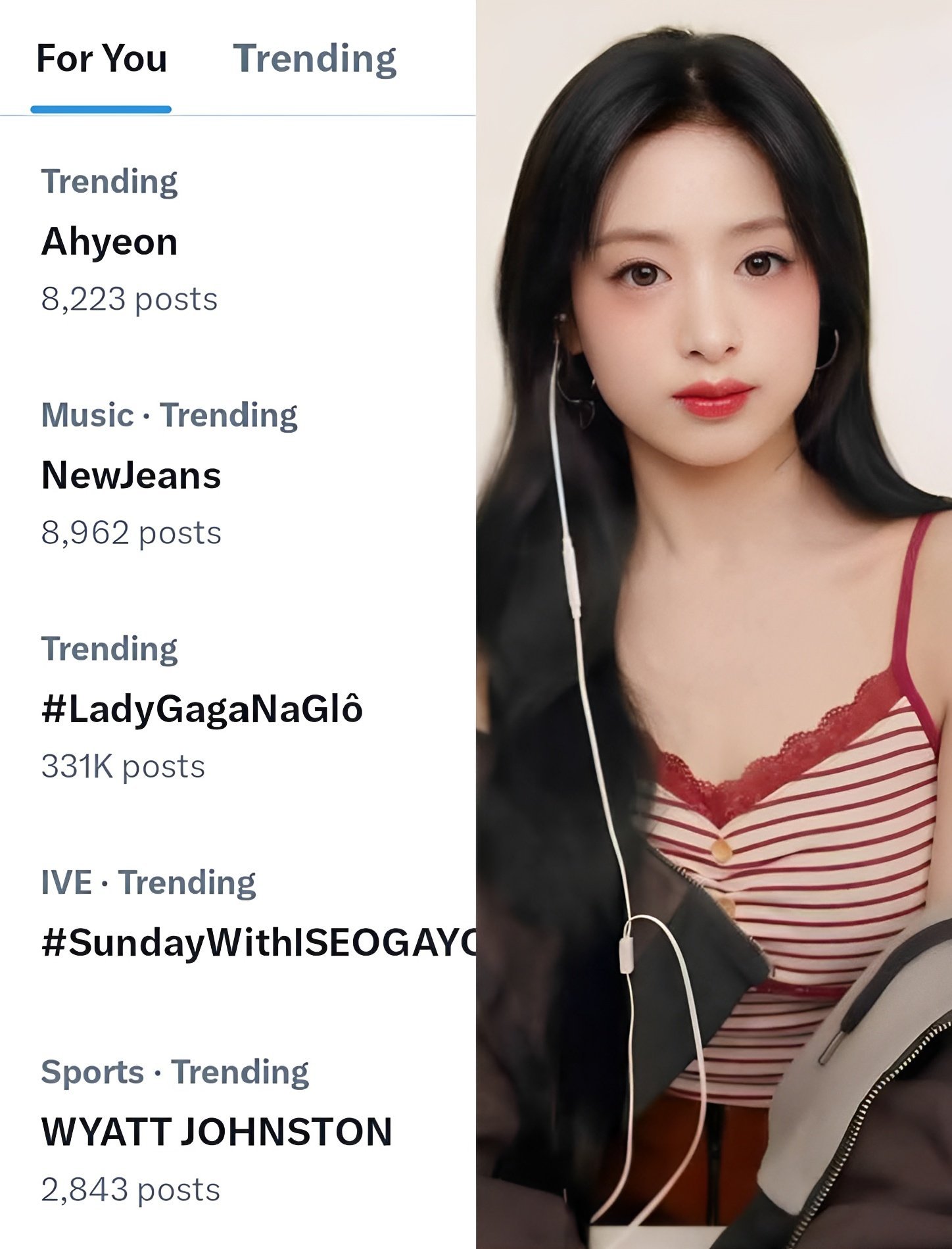 Ahyeon目前以8,223条帖子登上X趋势，本周已经是第二次她在没有任何新动态