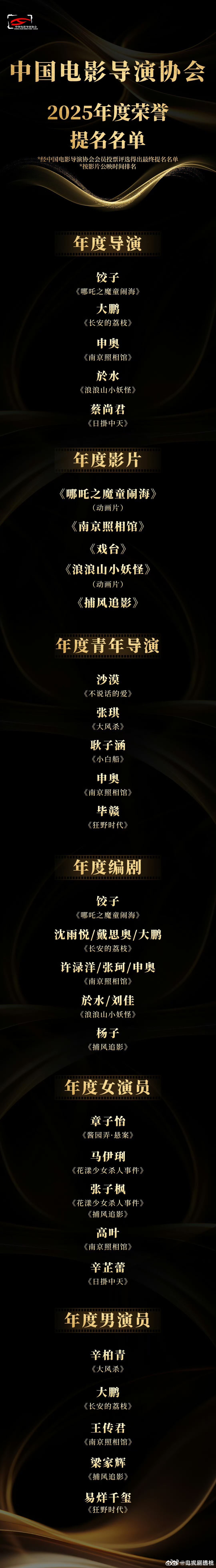 马伊琍提名导协年度女演员毕赣提名导协年度青年导演申奥提名导协年度青年导演毕赣提名