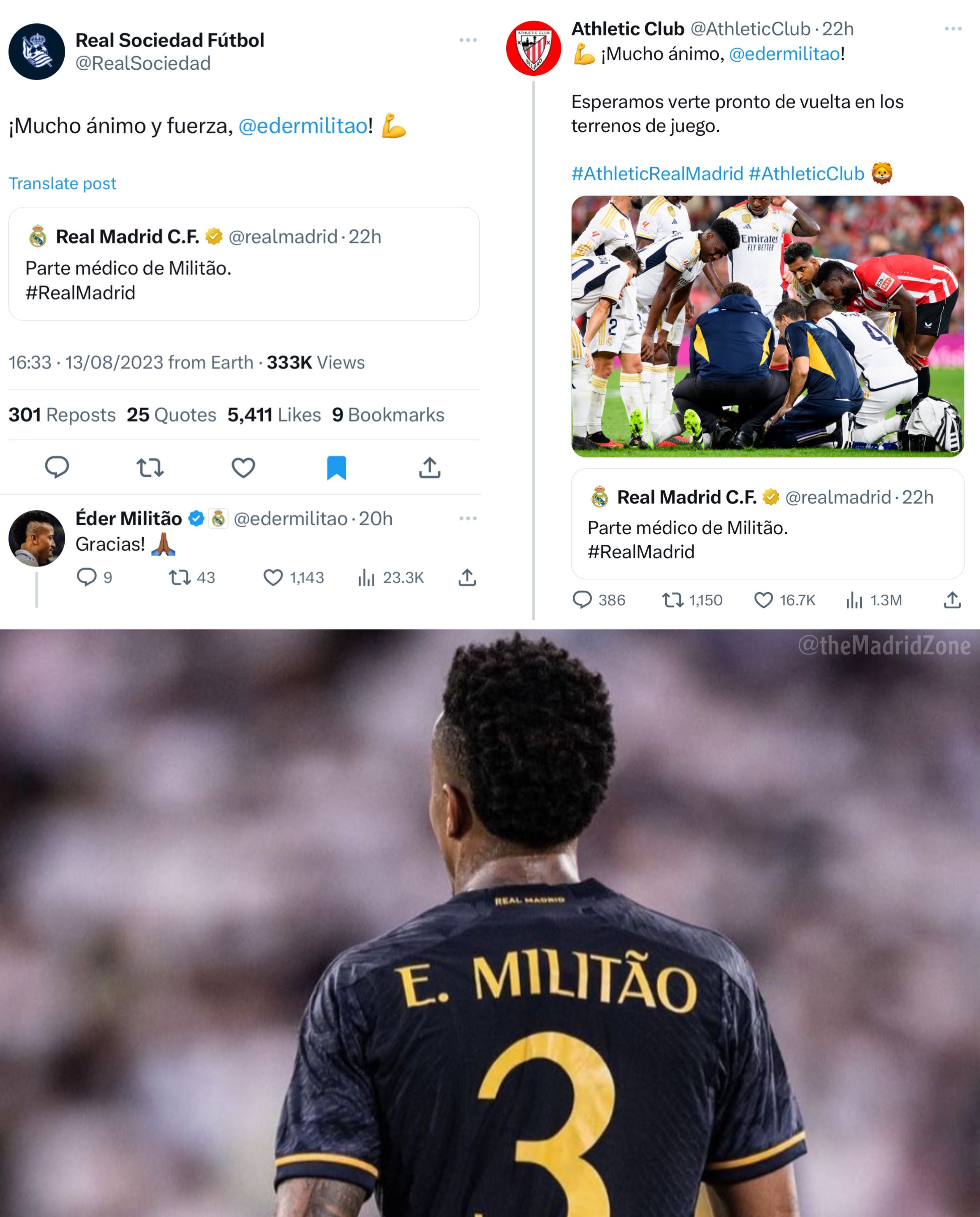 皇家社会和毕尔巴鄂竞技俱乐部发表声明支持米利唐。#halamadrid# ​​​