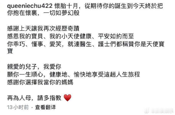 朱慧敏二胎产子  朱慧敏二胎生子  25日在社交平台宣布晒出与儿子的合照。朱慧敏