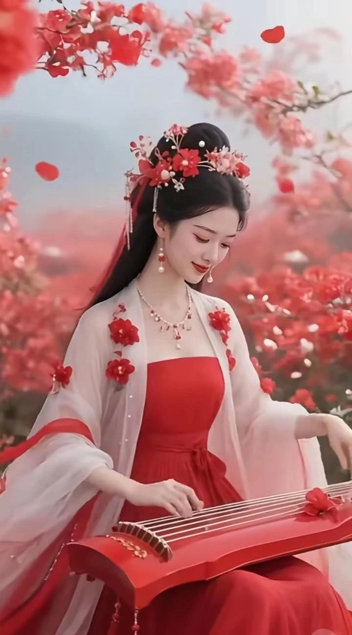 花下琴心
落花有意吻红妆，
素手拂琴拥淡香。
莫问相思何处寄，
碧水带弦诉衷肠。