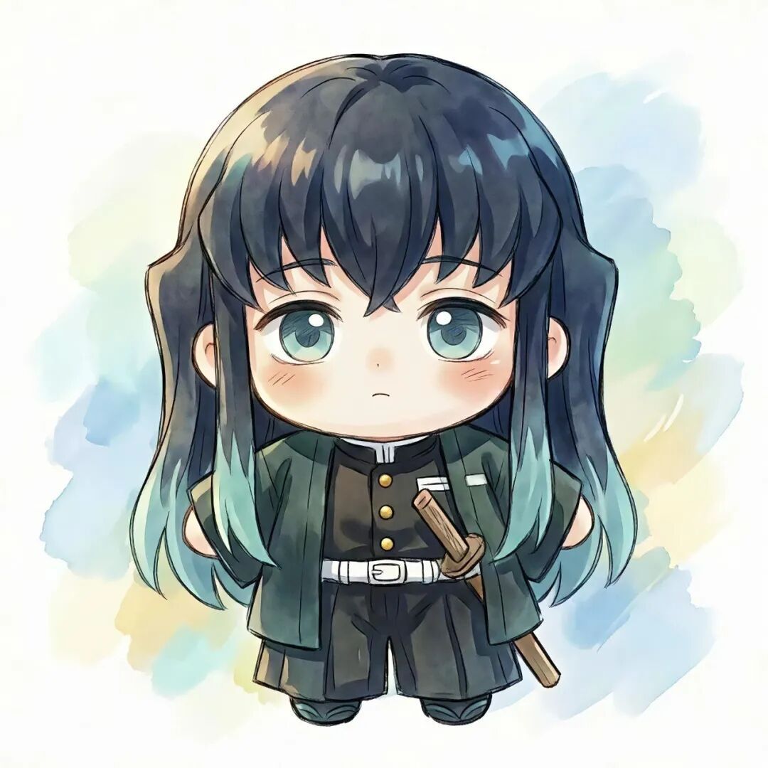 动漫acg次元大赏我的2025年终总结壁纸一组水彩风格的鬼灭之刃Q版插画 