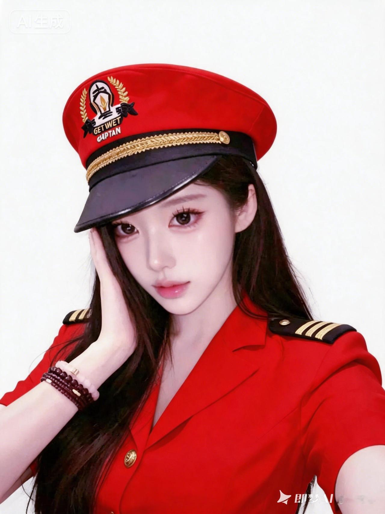 这姑娘穿着红色制服，有点酷！