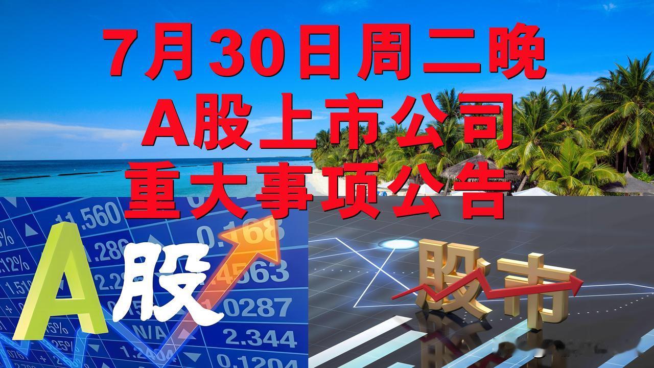 7月30日周二晚间A股上市公司重大事项公告。

一、其它公告。

1、中国银行：