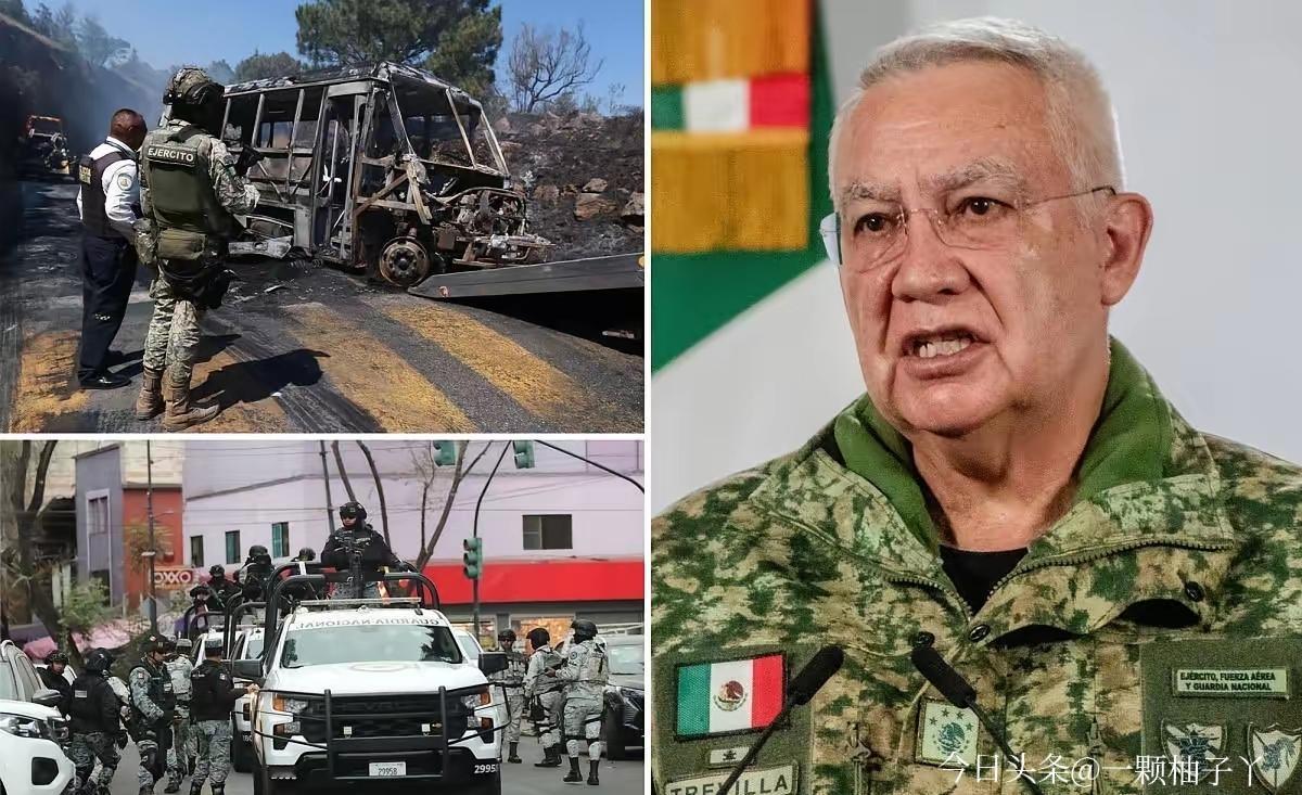 墨西哥国防部长特雷霍在发布会上通报，毒枭被击毙后，贩毒集团展开疯狂报复袭击，造成