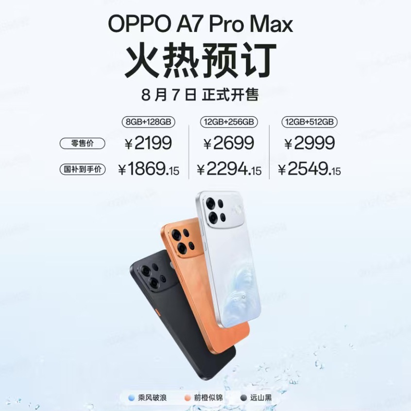 【OPPO A7 Pro Max 价格公布】8GB+128GB零售价：2199元
