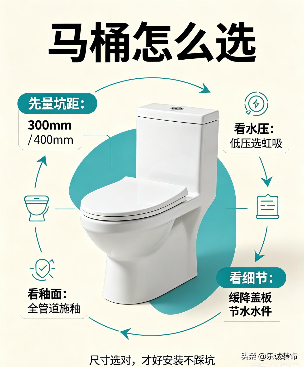 1. 坑距优先量准：墙到排污口距离，常见300/400mm，买错装不上。
​
2