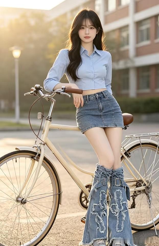 这妹子骑自行车好有范儿！