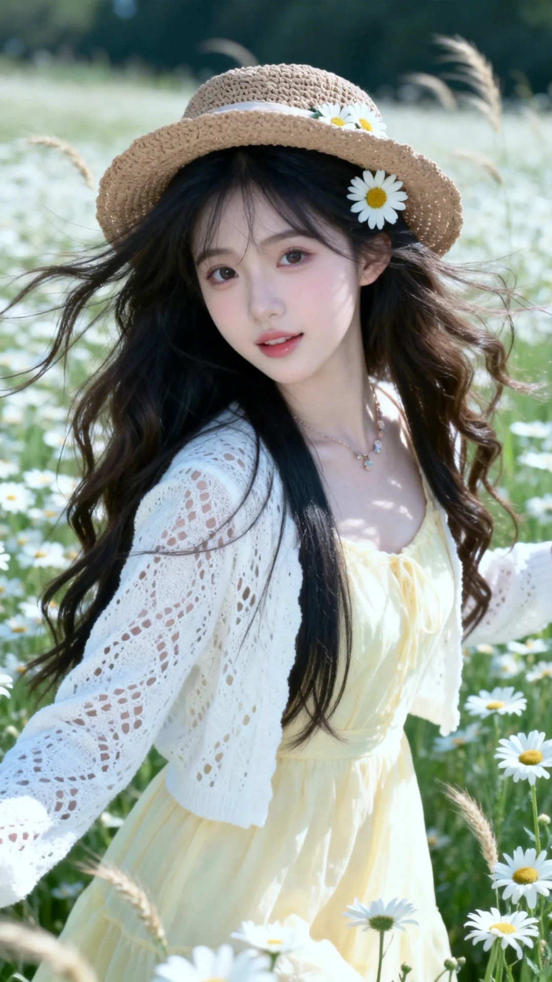 帮我生成图片：日常生活快照，非常规视角构图，随手一拍。 深棕长卷发 穿...